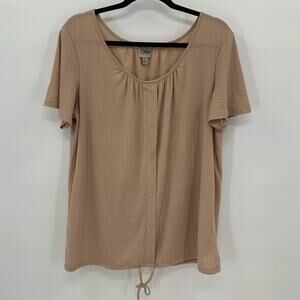 Como Vintage Womens XL Top Beige Drawstring Waist Button Minimalist Cottage Core